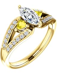 10K Yellow Gold Marquise Cut Diamond and Yellow Sapphire Ring -- LIFETIME WARRANTY