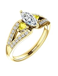 18K Yellow Gold Marquise Cut Diamond and Yellow Sapphire Ring -- LIFETIME WARRANTY