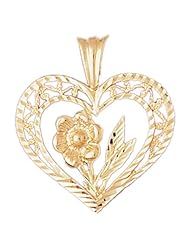Dazzlers Solid 14k Gold Flower in Heart Charm Pendant Available in three colors from jewelsberry (weights: 1.9 grams only)