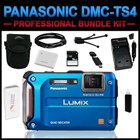 Panasonic Lumix DMC-TS4 12.1 MP Digital Camera 16GB Professional Kit (Blue) includes (Charger, Battery, 16GB SD Card, Tripod, HDMI Cable, Camera Case, Card Reader, Cleaning Kit)
