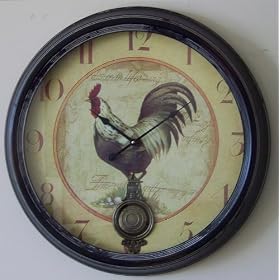 Oversized Rooster Pendulum Wall Clock Country Kitchen