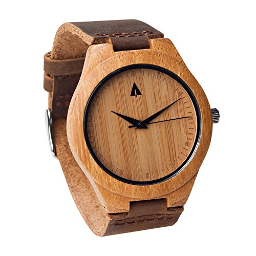 Treehut men s wooden bamboo watch with genuine leather …