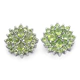 3.45 Carat Genuine Peridot Pears and Rounds Cluster Silver Rhodium Earrings