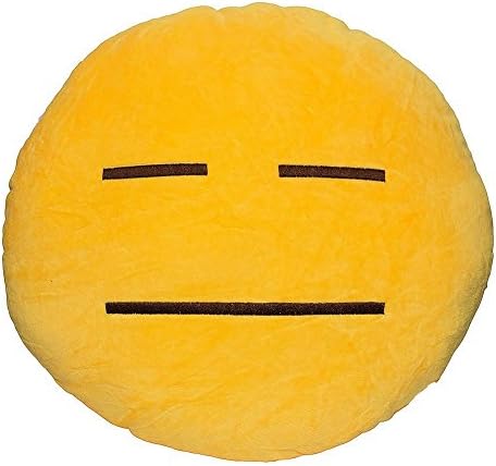 Floralvy Emoji Smiley Emoticon Yellow Round Cushion Pillow Stuffed Plush Soft Toy Expressionless 32cm