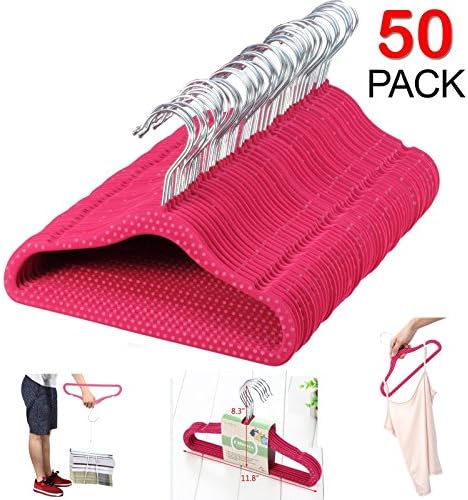 50 Pcs Space-Saving Kids Flocked Non Slip Velvet Clothes Hanger Pink