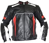 Lederjacke Motorradjacke aus Rindsleder Kombijacke Schwarz/RotWeiss, Jackengröße:XL