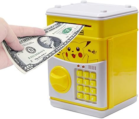 HJIAN Piggy Bank Cartoon Money Bank Cash Coin Can Password ATM Money Box Children's Money Bank, Toy Banks, Automatic Bill and Coin Jar, Saving Pot (Yellow 1)