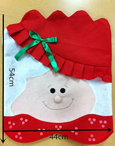 3C Mall Christmas Chair Slipcovers, Mr &amp; Mrs Santa Claus Red Hat Christmas Chair Seat Covers for Kitchen and Dining Room Chairs (Mrs Santa Claus)