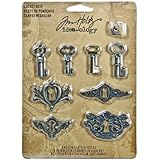 Metal Locket Keys with Fasteners by Tim Holtz Idea-ology, 4 Keys and 4 Keyholes per Pack, Various Sizes, Antique Finishes, TH92822