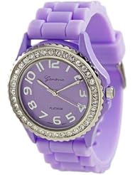 Geneva Platinum Womens 6886.Lavender Purple Silicone Quartz Watch with Purple Dial