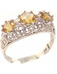 Solid 925 Sterling Silver Genuine Natural Citrine English Filigree Trilogy Ring - Finger Sizes 4 to 12 Available