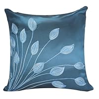 Steel Blue Lotus Leaves 18'x18' Decorative Silk Throw Pillow Cover