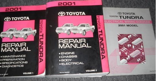2001 Toyota Tundra Service Repair Shop Manual Set OEM (2 volume set, and the wiring diagrams manual.)