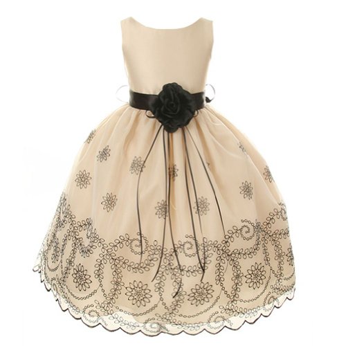 Kids Dream Girls Champagne Floral Embroidered Flower Dress