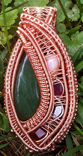 HEADY Serpentine, Ethiopian Opal Cab, Ruby Facet, Iolite Facet, Spessartite Garnet Non-Tarnish Copper Wire Wrapped Pendant