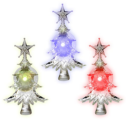Christmas Window Clings - Set of 3 Suction Cup Xmas Trees - LED Color Changing Lights - Battery Operated Christmas Decorations