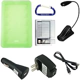 Super Bundle for the Barnes and Nobles Nook eReader: Silicone Skin Gel Case (Green), eBook LED Bright Light, USB Data Sync Cable, Screen Protector, USB Car Charger, USB Wall Home/Travel Charger, and Free Carabiner Key Chain