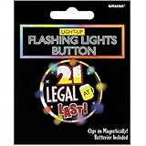 Amscan Trendy "21 Legal At Last" Printed Button with Flashing Lights, Black/Multicolored, 2.25"