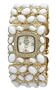 Kenneth Jay Lane Women's KJ4406-WT Swarovski  Crystal Accented Gold-Tone White Cabochon Link Watch