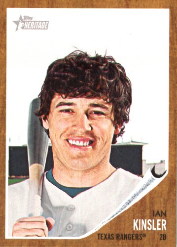 2011 Topps Heritage Baseball Card # 34 Ian Kinsler - Texas Rangers - MLB Trading Card in Screwdown Case