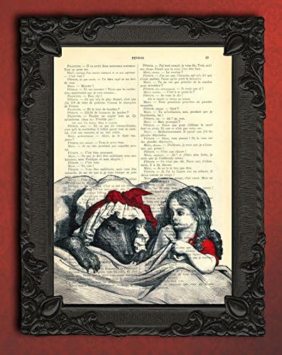 Terrified Little Red Riding Hood Print Art Painting 7.67x11.61in/19.5x29.5cm-Terrified Little Red Riding Hood French Print Artla Petite Illustration Altered Art Art Illustration Print