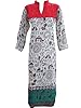 Red Georgette Tunic Women Dress Ethnic Tribal Printed Kurta Sundress Kaftan Medium