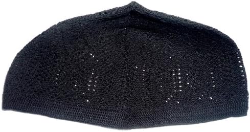 Muslim Islamic Knitting Kufi Hat Taqiya Takke Peci Skull Cap Black Free-size