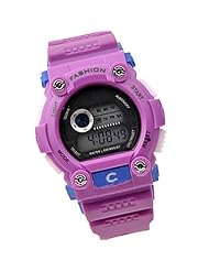 Unisex Functional Digital LED Day Date Alarm Rubber Sports Wrist Watch Purple