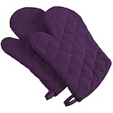 DII 100% Cotton, Machine Washable, Heat Resistant, Everyday Kitchen Basic, Terry Oven Mitt, 7 x 13", Set of 2, Eggplant