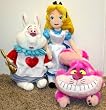 Perfect Easter Basket Filler Set - Hard to Find Disney Alice in Wonderland Plush Doll Set with 19" Cheshire Cat, 17" White Rabbit, and 21" Plush Alice Doll Mint with Tags