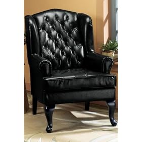 Tufted Leather Wing Chair, 45H, BLACK by Home Decorators Collection