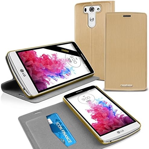 CaseBase Ultra Slim Premium Folio Case Cover GOLD with Flip-Stand for LG G3 S (LG G3 Mini / LG G3 Beat)