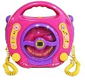 Idena 6805340 - Kinder CD Player SING-A-LONG mit 2 Mikrofonen und   			LED-Display, pink