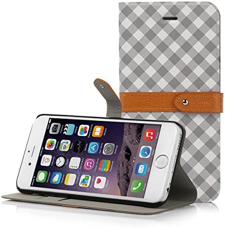 iPhone 6 Case, isYoung® [Colorful Plaid] PU Leather Wallet Stand Case Bumper Cover for Apple iPhone 6 4.7 inch with Magnetic Closure + Screen Protector + Stylus (Gray)