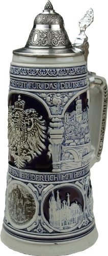 Beer Stein by King - Old Heritage CoA and Landmarks Relief Stone Grey German Beer Stein .75l Limited