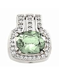 14K White Gold Antique Cushion Cut Prasiolite (Green Amethyst) and Diamond Pendant -- LIFETIME WARRANTY