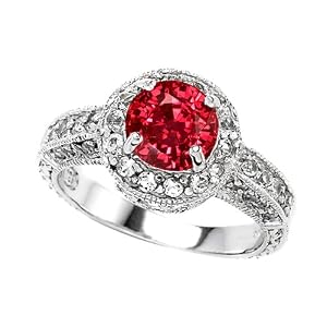 2.10 cttw 925 Sterling Silver 14K White Gold Plated Lab Created Round Ruby... by