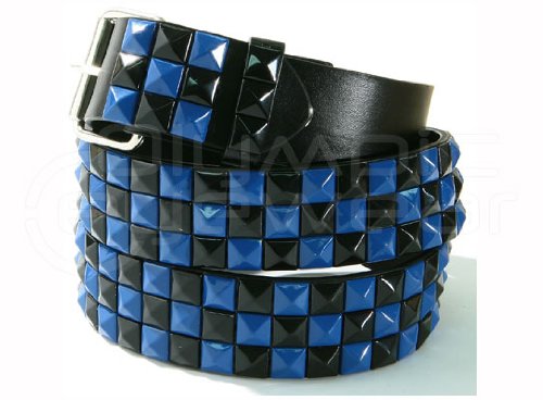 Mens 3 Row Fashion Studded Black & Blue Belt 