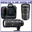 Nikon D3S 12.1 MP CMOS Digital SLR Camera + Nikon 24-70mm f/2.8G ED AF-S Nikkor Wide Angle Zoom Lens + Nikon 70-200mm f/2.8G ED VR II AF-S NIKKOR Lens For Nikon Digital SLR Cameras