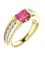 10K Yellow Gold 7.00x5.00mm Emerald Cut Pink Tourmaline and Diamond Ring -- LIFETIME WARRANTY