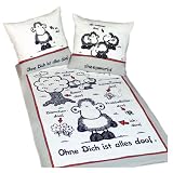 Herding, 467318050 Bettwaesche Sheepworld Ohne dich ist alles doof, weiss ( Biber ), 80/80 + 135/200 cm