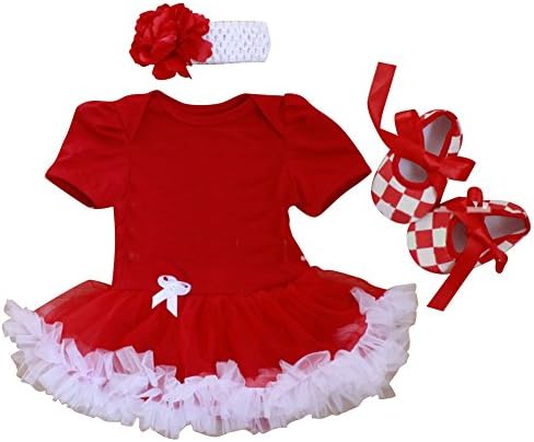 DanDe Baby Girls' 3PCs Tutu Dress Shoes Flower Headband Small for 0-3M