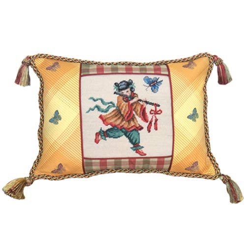 Cover image : 123 Creations C085.12x16 inch Girl Playing Flute Petit Point Pillow - 100 Percent Wool