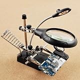 AMZO0M 精密 作業 用 スタンド ルーペ 固定 クリップ & はんだ ごて スタンド & 電池 & クリーニング クロス 付き (5LED ライト 分離型 拡大 鏡 2種類 付き) QXT-03