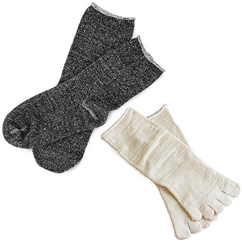 hiorie(ヒオリエ) 冷えとり靴下 内絹外綿ソックス 2足セット 5本指・カバーソックス ＜Mサイズ＞ 日本製 シルク