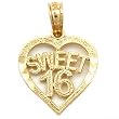 Sweet 16 Heart Charm 14k Gold 14.5mm