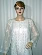 Sheer Georgette Womens Tunic Top White Embroidered Kurti Medium Size