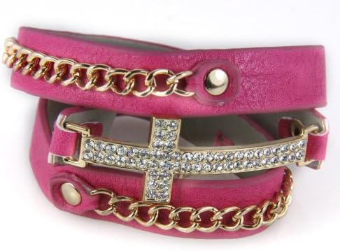 4031062 Chain and Faux Leather Wrap Cross Bracelet Christian Religious Jewelry Jesus