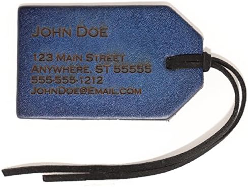 True Heart Style Custom Engraved Personalized Genuine Leather Luggage Tag ID Identification Name Address - Navy Blue