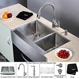 Kraus KHF203-33-KPF2170-SD20 Farmhouse Double Bowl Kitchen Sink and Kitchen Faucet with Soap Dispenser